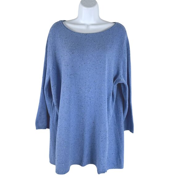 Talbots Speckled Sweater 2X Blue Cotton Nylon‎ Wool 3/4 Sleeve NWT FS-1359 - Picture 1 of 8